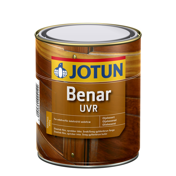 Jotun Benar UVR En værbestandig alkydolje for edle tresorter, motvirker svertesopp. Anbefalt forbruk pr. strøk: 14-16 m²/liter.