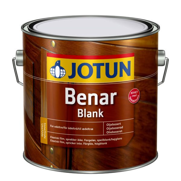 Jotun Benar olje blank En ypperlig olje som kan brukes til oppfriskning og vedlikehold av teak, redwood, edeltre. Anbefalt forbruk pr. strøk: 14-16 m²/liter.