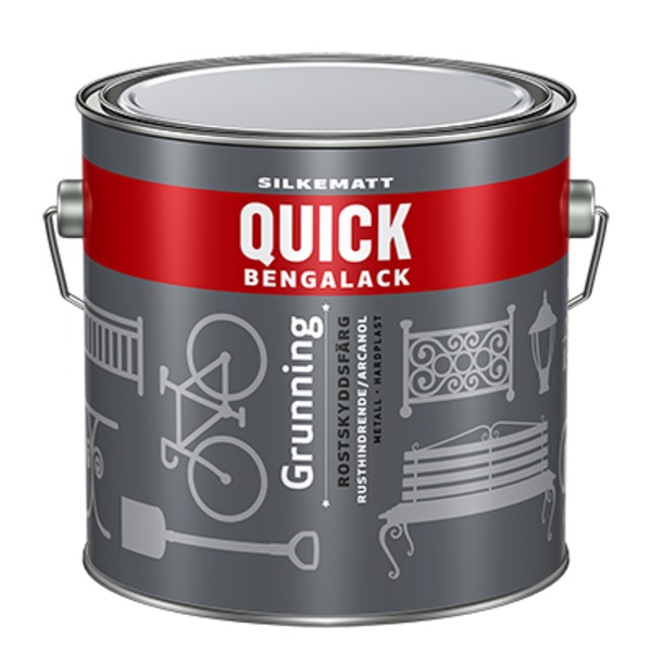 Quick Bengalack Grunning Robust grunning som er perfekt under  Universal. Sikrer god vedheft. Anbefalt forbruk pr. strøk: 8-10 m²/liter.