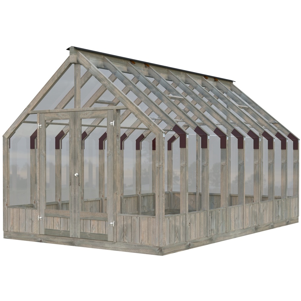 Palmako Emilia veksthus/hagestue 13,8 m² Stor og romantisk hagestue / veksthus i glass og tre. 
Kan benyttes som hagestue, veksthus eller en kombinasjon av begge deler.