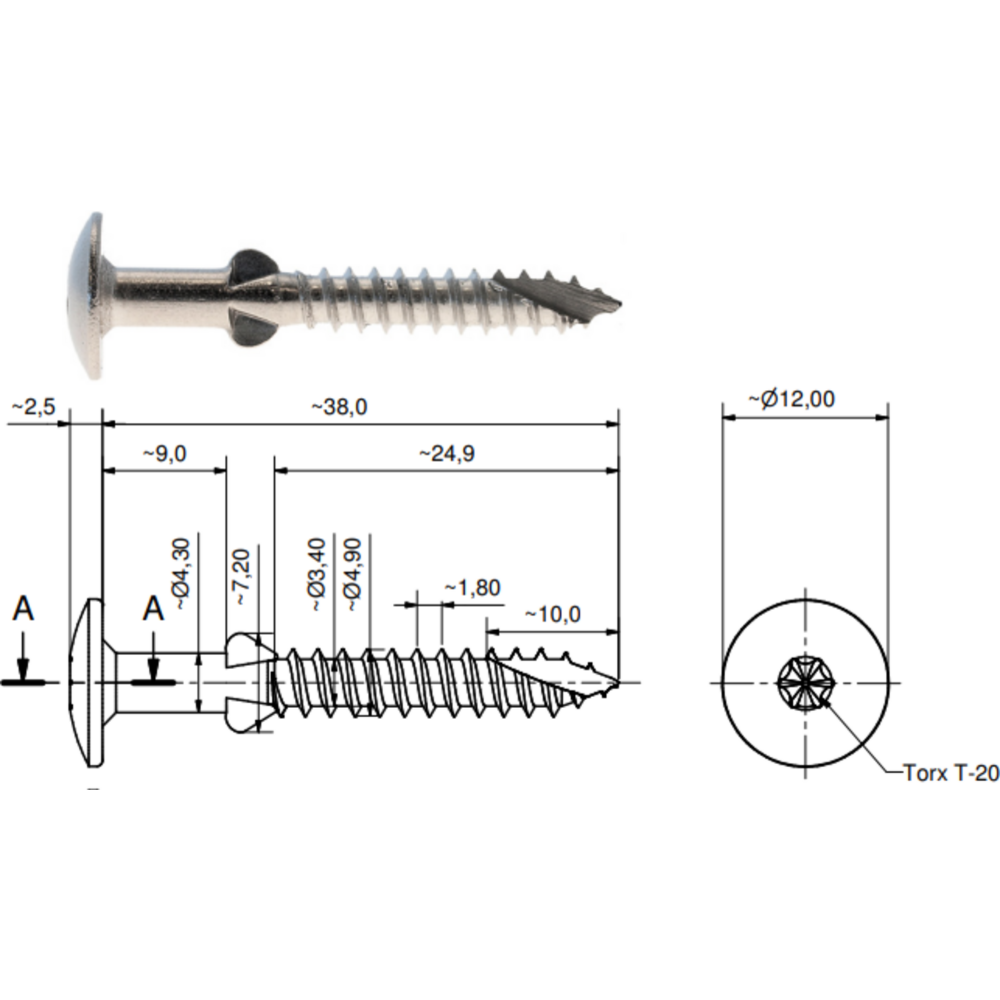 Skruer rustfri og lakkert P070 4,9 x 38 mm 250 stk