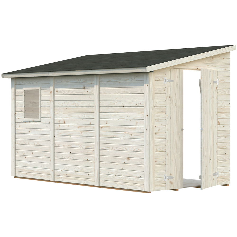 Palmako Mia redskapsbod 5,4 m2 Stor påbygningsbod med 3 vegger for montering mot eksisterende vegg, f.eks. som tilbygg til hus eller garasje.
